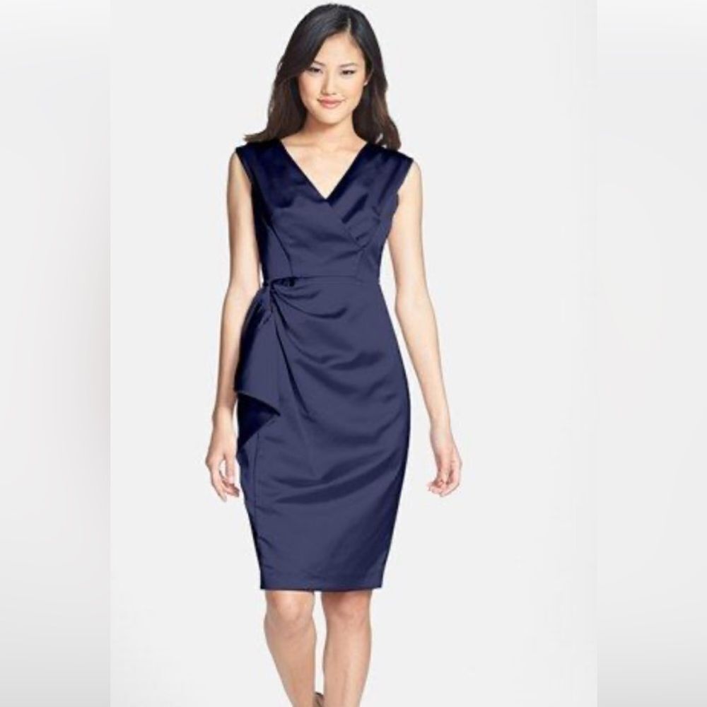 Maggy London Navy Blue Satin Cocktail Dress Size 2